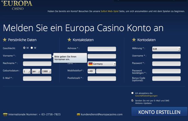 Europa Casino Registrierung